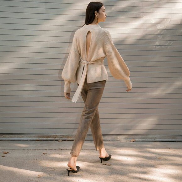 Pixie Market Belted Balloon Sleeve Sweater - sz Medium - Picture 1 of 12